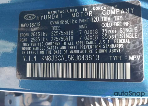 2019 Hyundai Tucson Ultimate from USA, damaged, VIN KM8J3CAL5KU043813